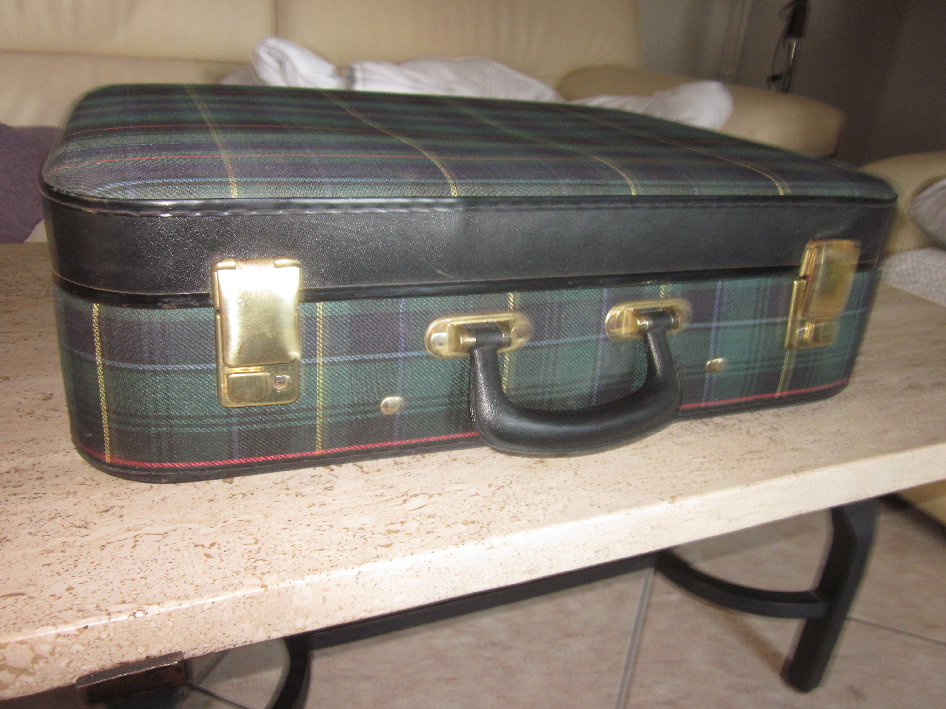 Vintage suitcase scottish fabric