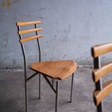 Set of 4 Zumsteg Chairs — Light Wood Seats with Grey Metal Tubular Frames, Postmodern Industrial