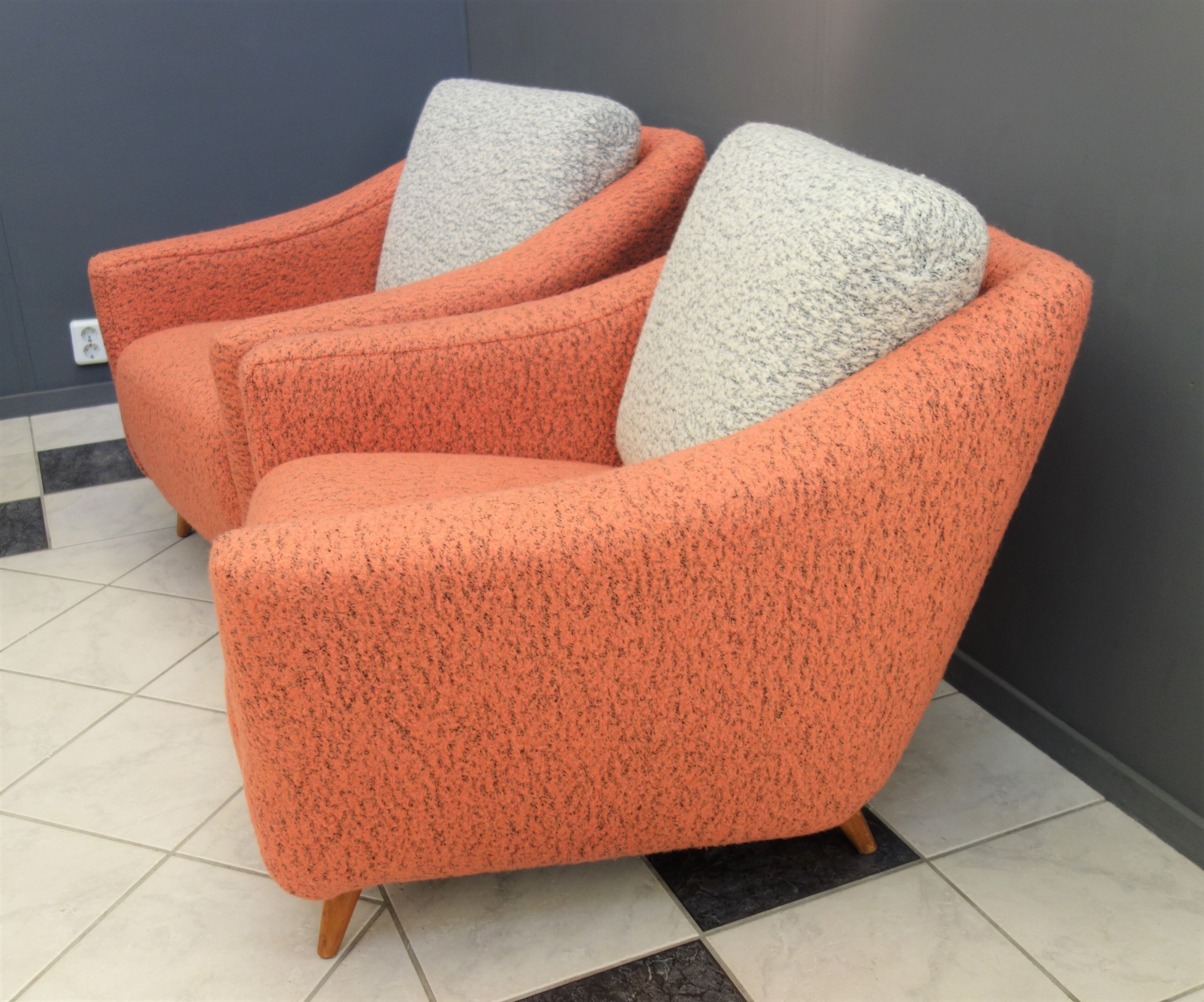 Set of pink and grey club chairs 1960s