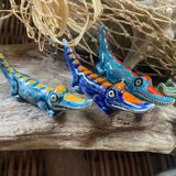 Set of 6 crocodile knife rests in glazed stoneware