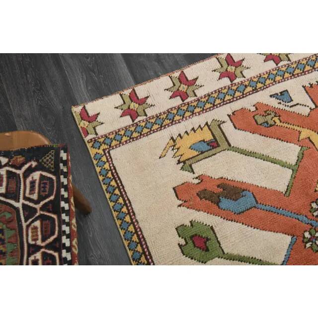 1970s Vintage Turkish Oushak Handmade Wool Cotton Orange Area Rug 175x329