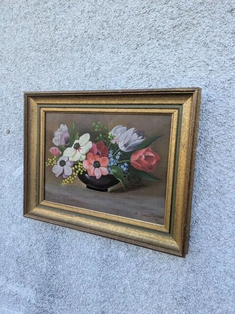 Huile sur bois, bouquet