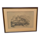 Antique pencil drawing, village, mountain landscape, late 19th century