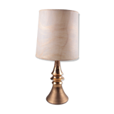 Ceramic gold table lamp with original shade, 70s