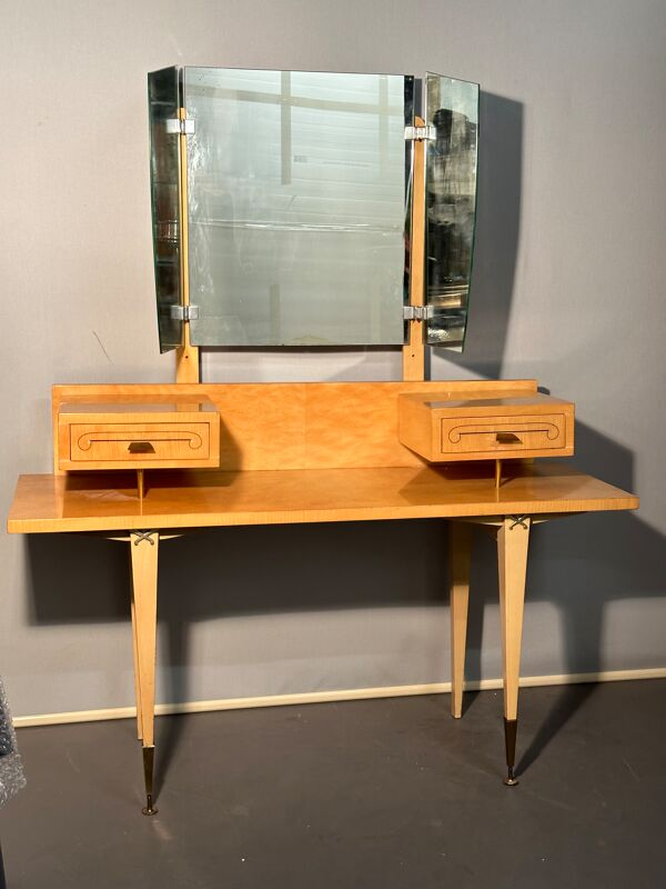 Coiffeuse vintage 1950 / 1960 à miroir pliant et démontable : transformable en bureau