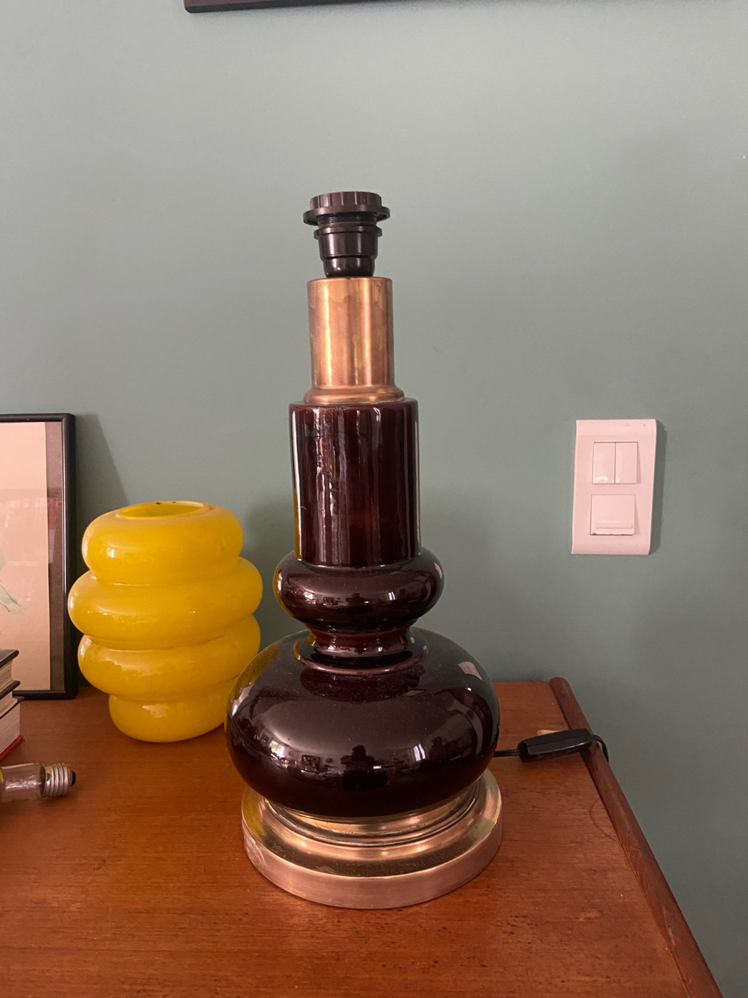 Pied de lampe en céramique et laiton années 70