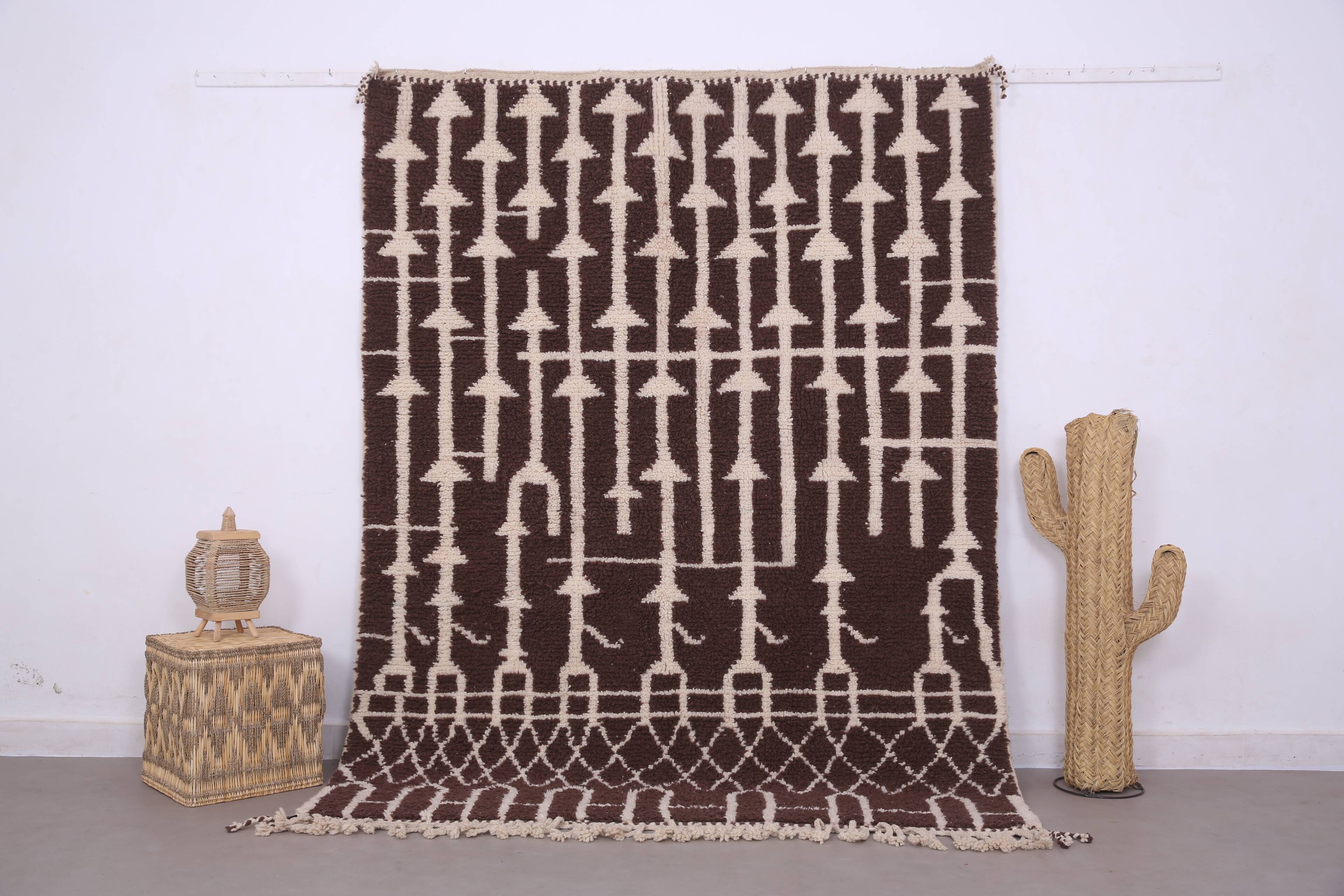 Brown Beni Ourain Rug 183 x 246 cm, Handmade Berber Wool Rug, Vintage Style