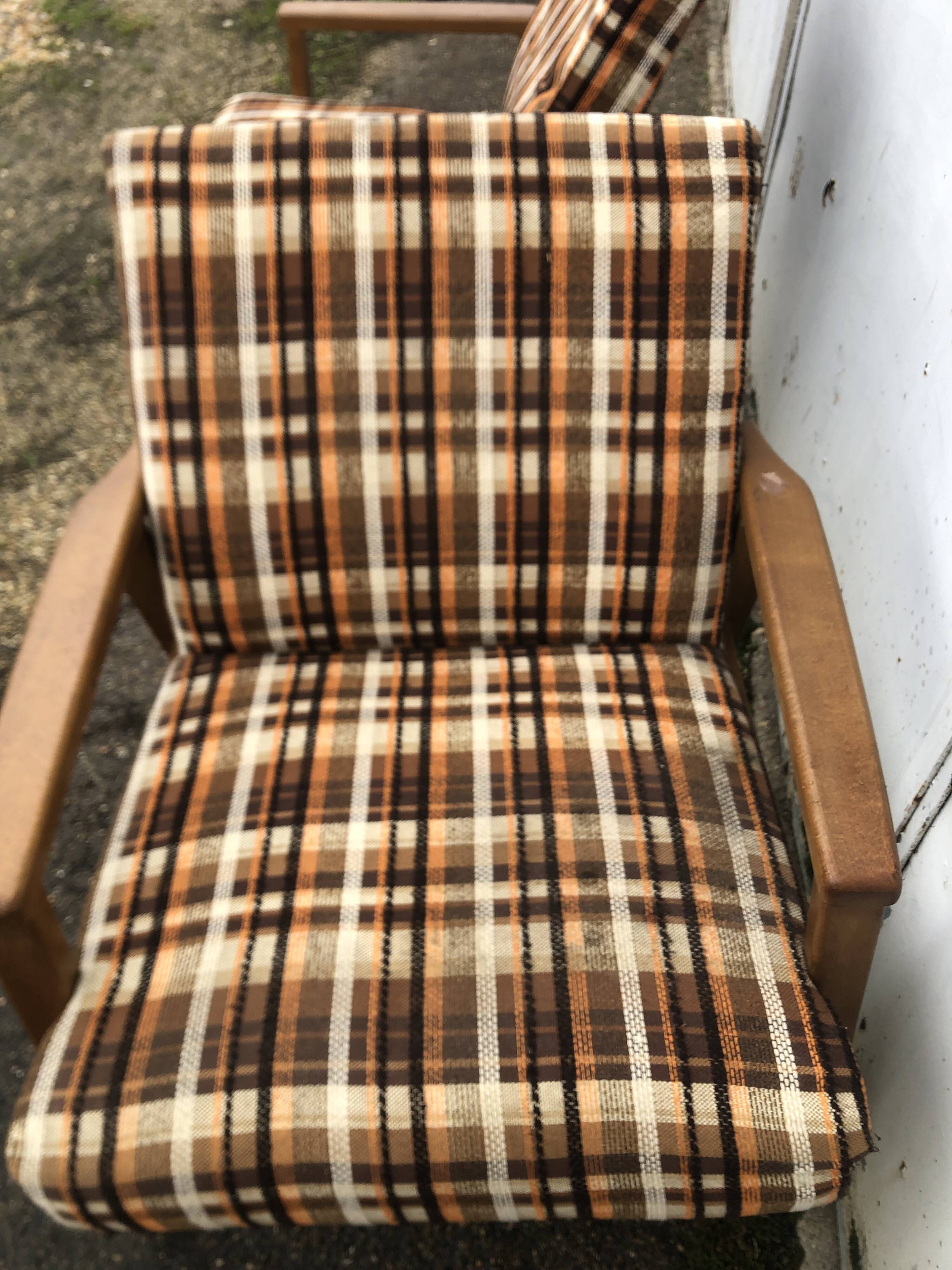 Vintage Scandinavian style armchairs in tartan fabric from the 60s