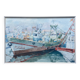 Watercolor painting signed Dornier (?) "Boats at the port of Vuaros" Spain