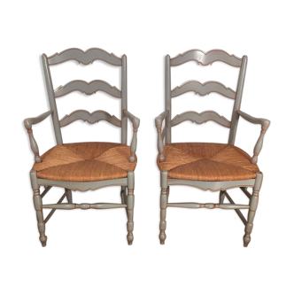 Paire de fauteuils paillés de style provençal