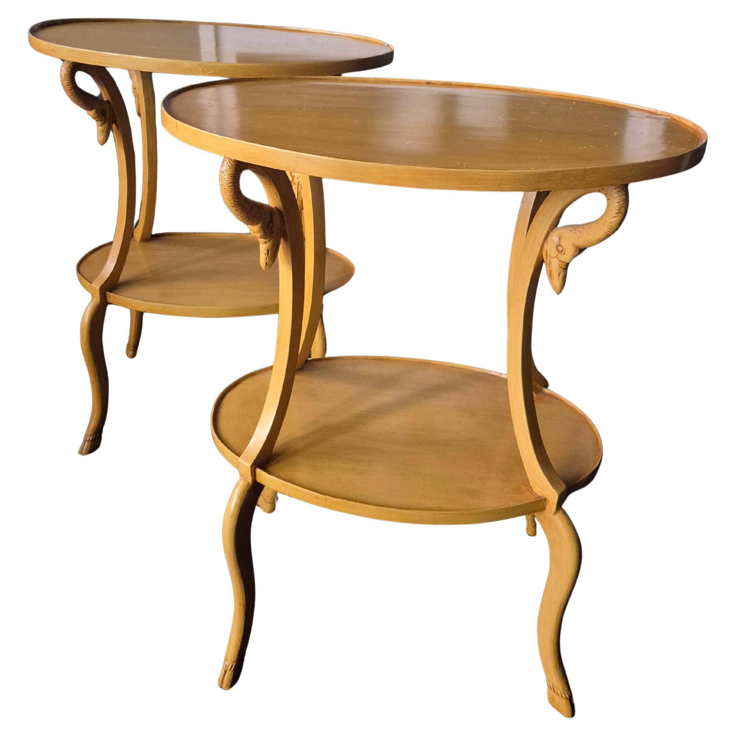 Pair of side tables decorated with swans. Empire style, Italy mid-1900s.