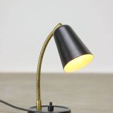 Mid-Century Italian Mini Gooseneck Table Lamp in Black and Brass