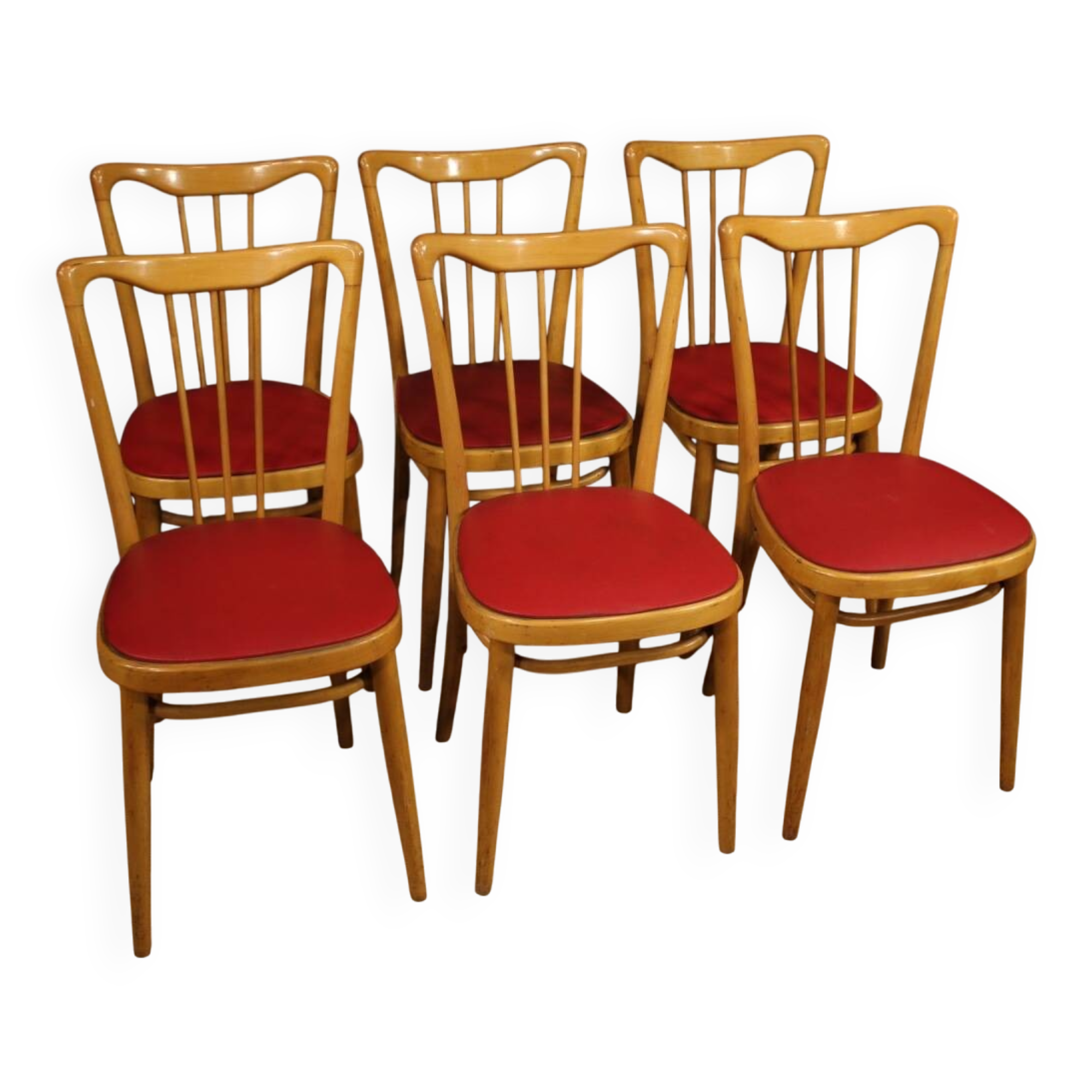 Italian Design Chairs In Exotic Wood And Faux Leather From 60s