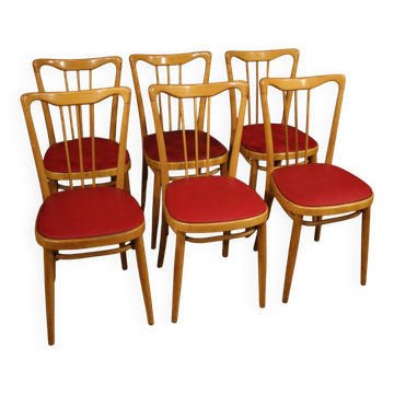 Chaises design italiennes en bois exotique et similicuir des années 60