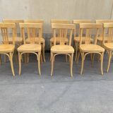 Set of 10 bistro chairs in light beech.