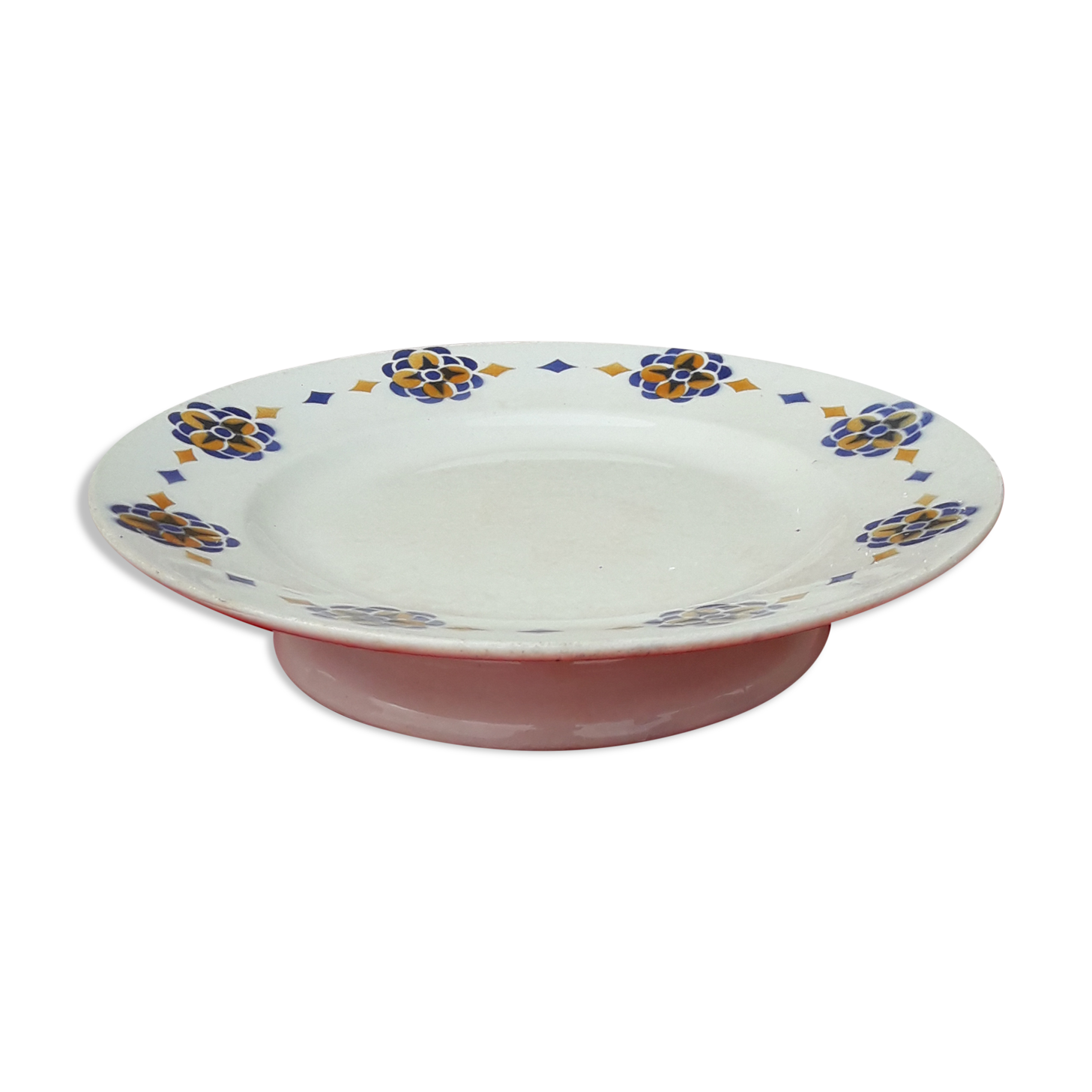 Flat on peedouche in earthenware Hamage and Moulin des loups model Rosaces diam 23 cm