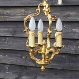 French Bronze Birdcage Chandelier: Louis XV Style 3-Branch Light