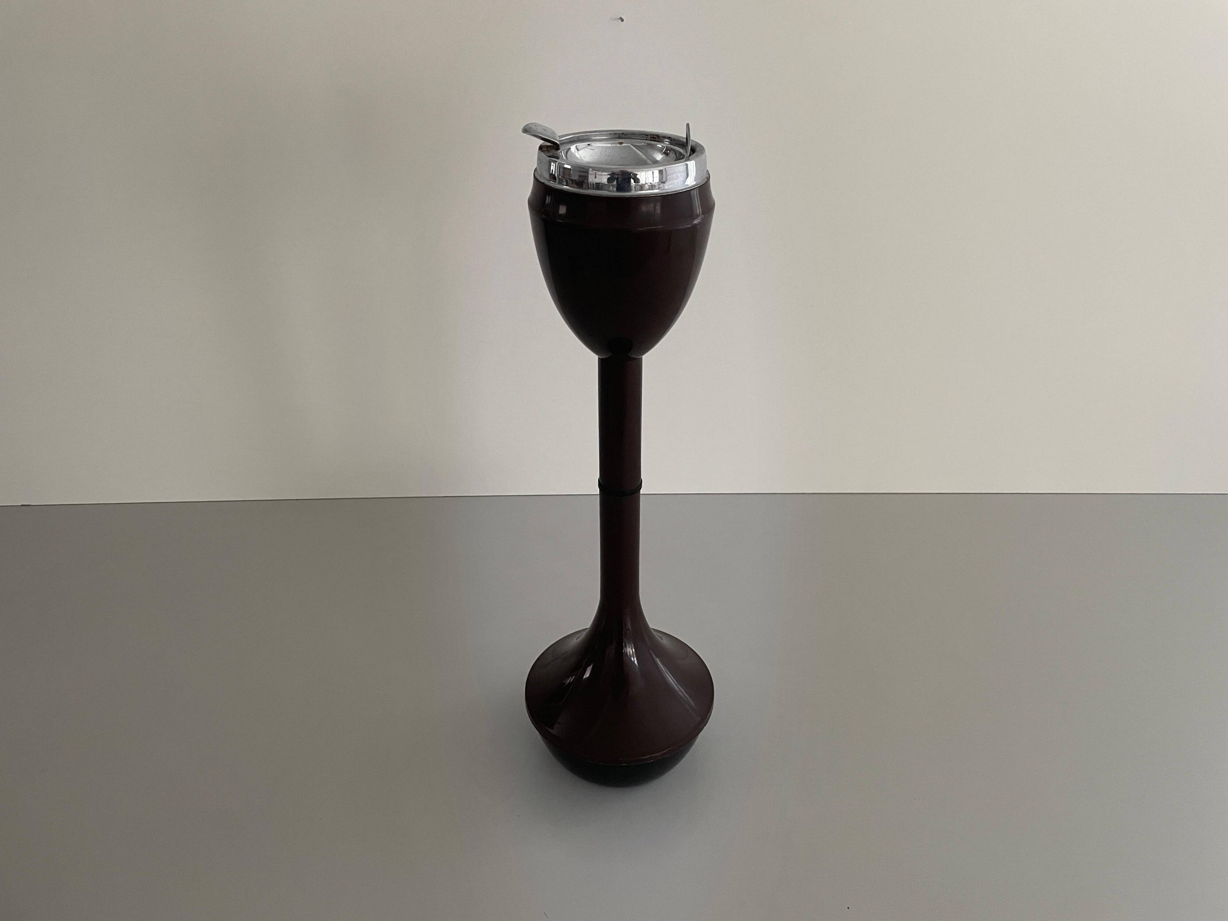Autonomous industrial ashtray in brown metal and plexiglass, 1970, Italy