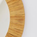 Mid-century Round Wall Mirror Italian Riviera in Raffia with a Bast Frame, 1950s
