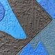 Mid-Century Modern Swedish "Geometric Blue", Vintage Abstract Oil Painting, Framed