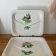 Vintage lot of two compartmentalised plates, decor Monique St Marc.