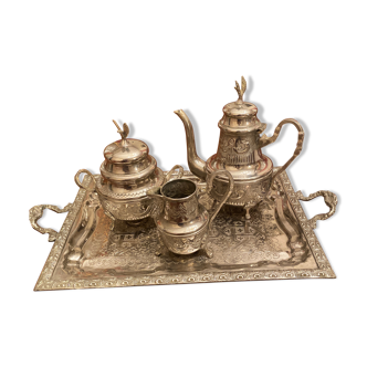 Moroccan tea service punched in arabic metal silver craft work