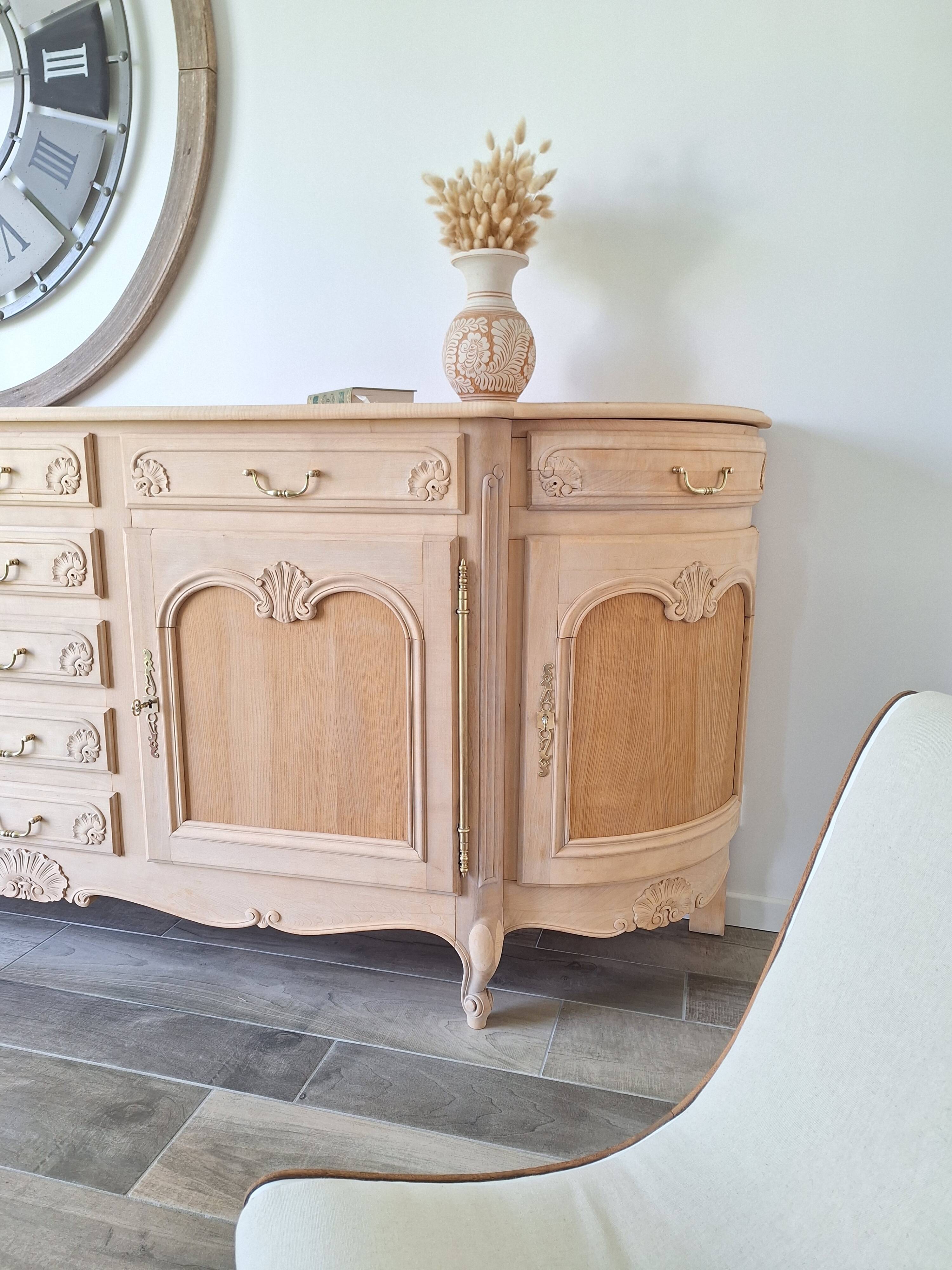 Low buffet in renovated solid cherry wood – Revisited Louis XV style – 250 cm