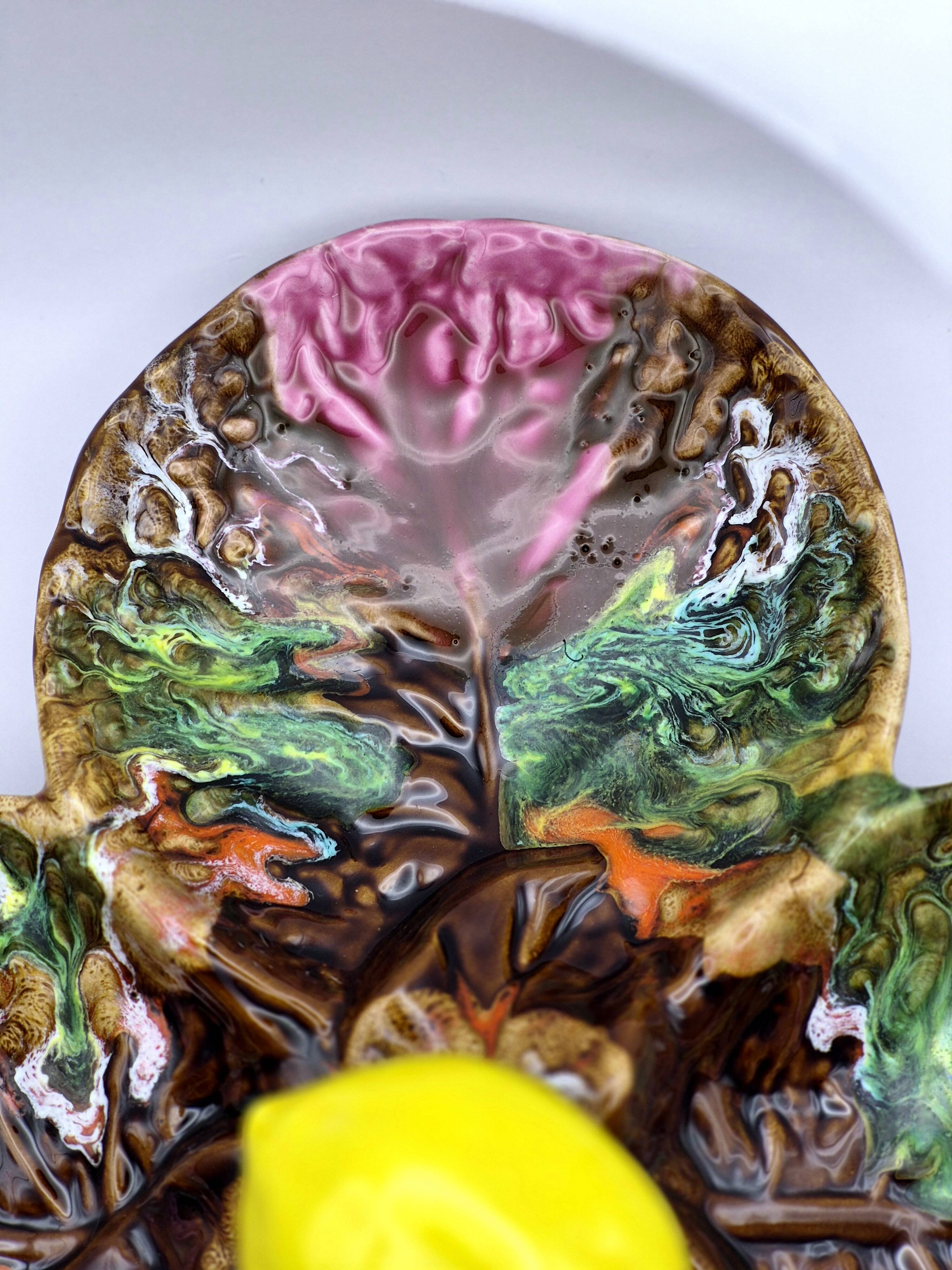 Vintage Vallauris A.M. plate – quadrilobed enamelled bowl with lemon – 50s