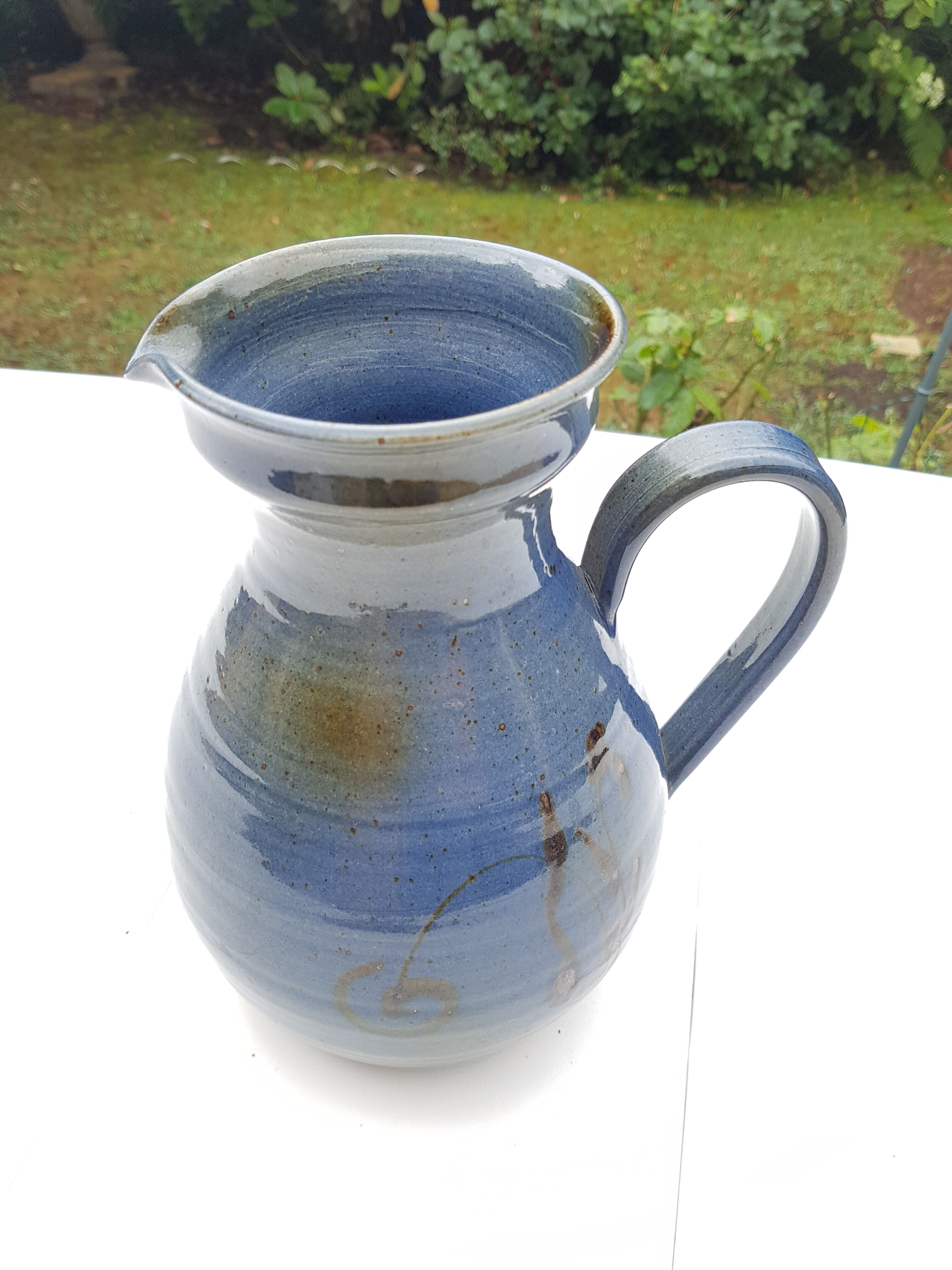 Enamel sandstone carafe signed 1980s