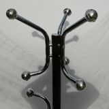 1960 chrome and brown parrot coat rack, 8 balls, marble base
