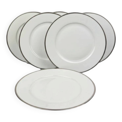 Raynaud, Fontainebleau Platine, suite de 6 assiettes à aile 25 cm