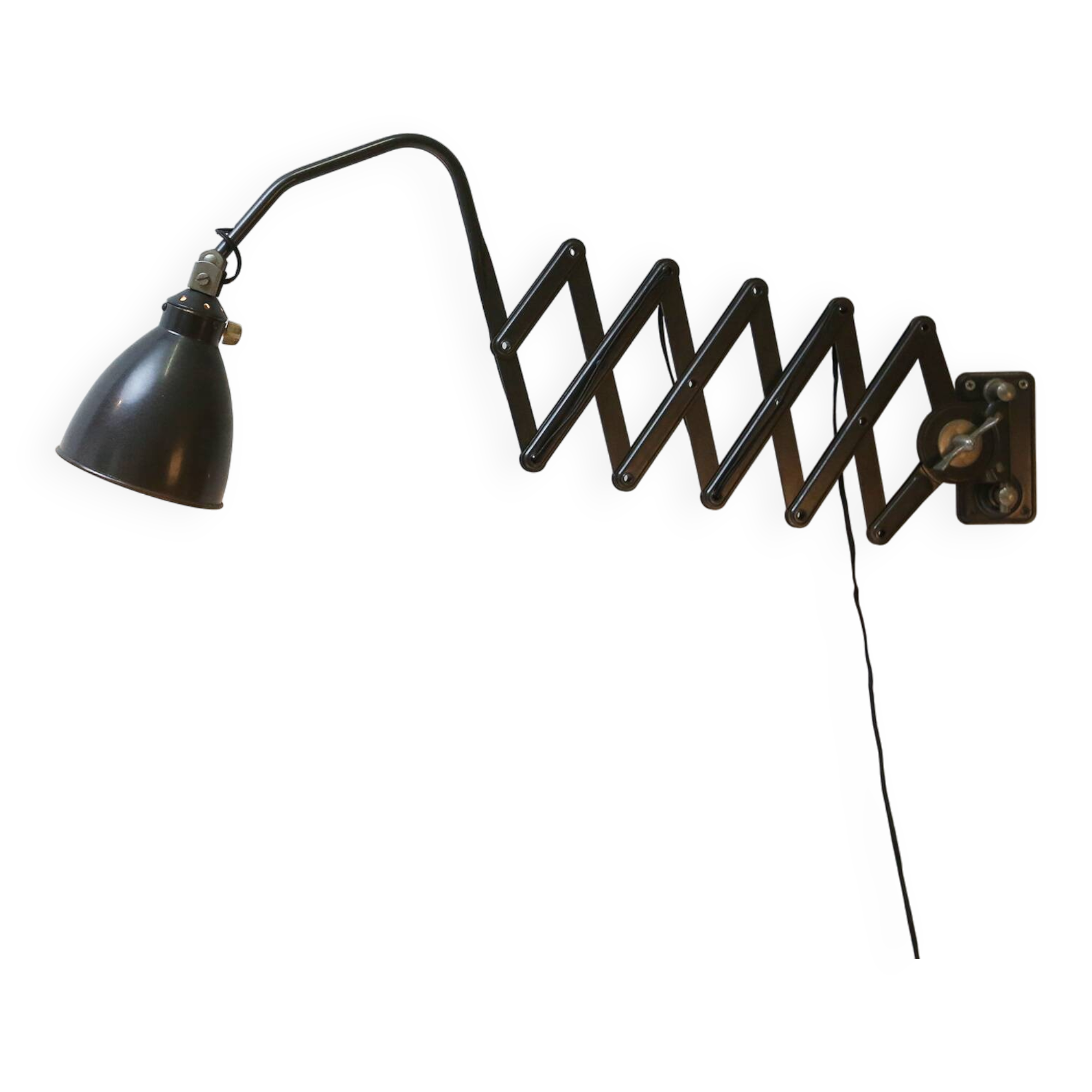 Bauhaus black metal agi belgium scissor wall lamp ca. 1920