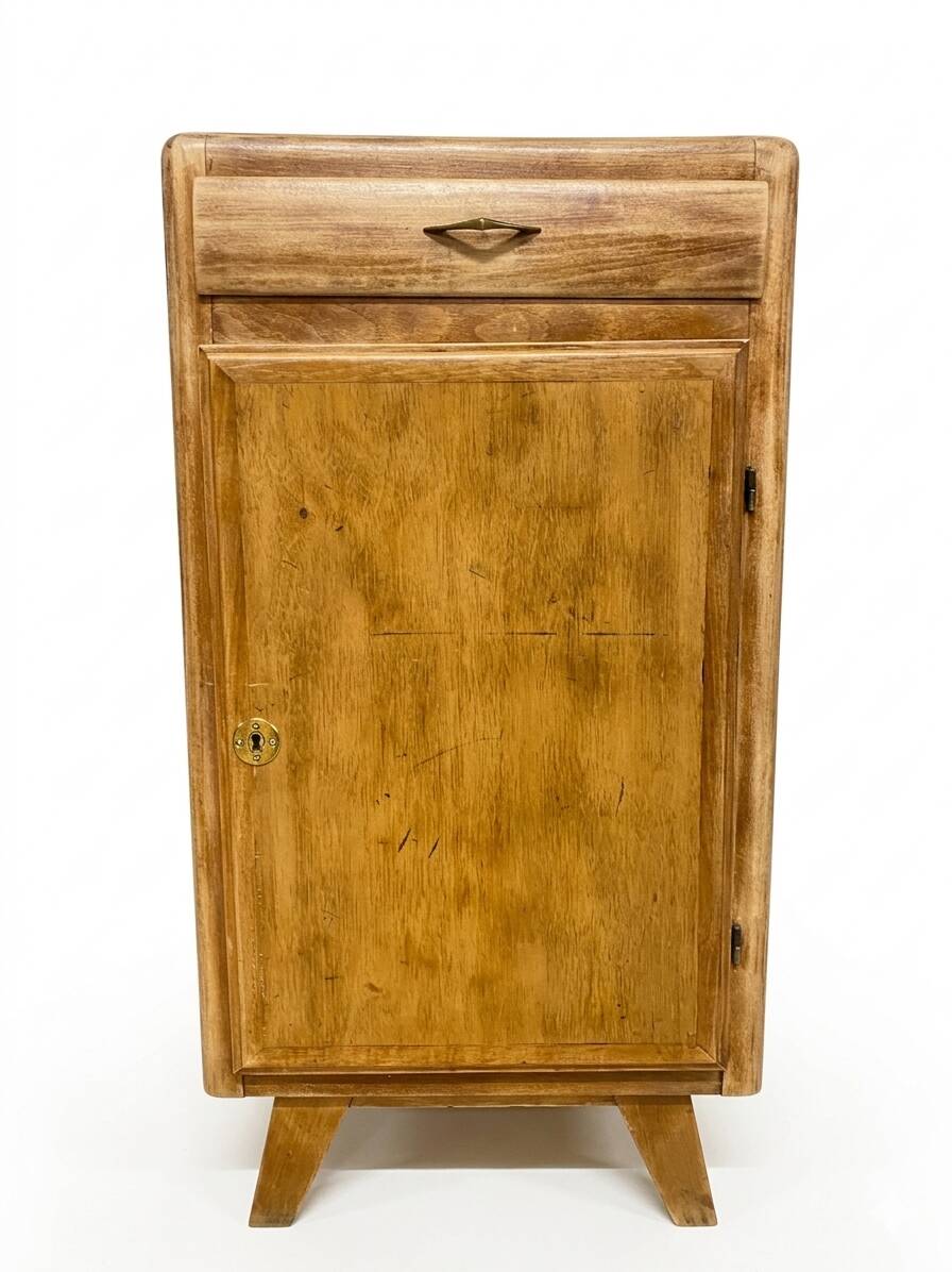 Small buffet with tapered legs, jam jar.