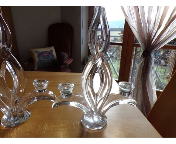 Set de 2 bougeoir chandelier cristal Vannes forme fleur de lys | Selency