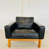 VINTAGE MID-CENTURY POUL M. VOLTHER  LEATHER AND OAK LOUNGE CHAIR 1960,s