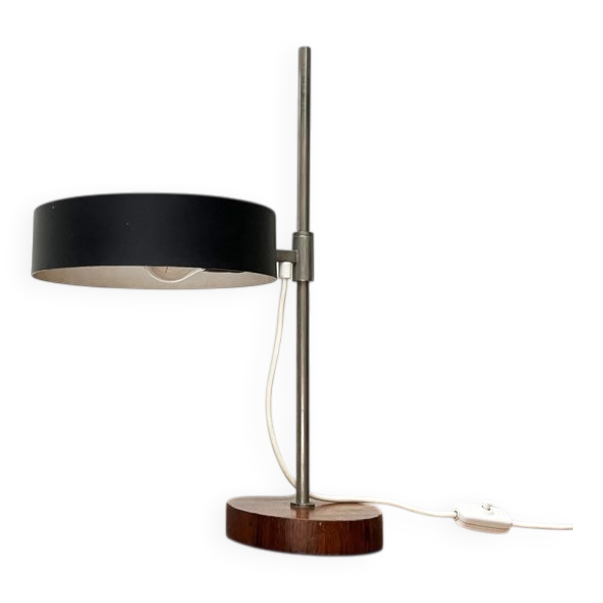 Mid-century minimalist table lamp with a teak veneer base, 1960s.