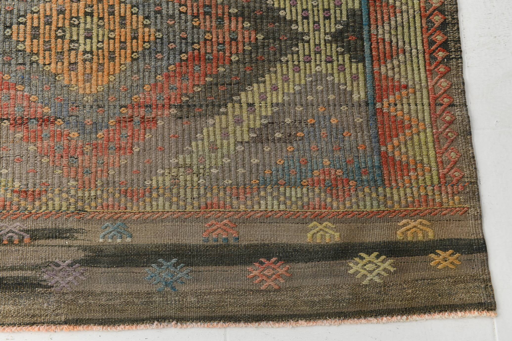 7x10 Kilim Grey Tons Living Room Wool Kilim Rug, 202x315Cm