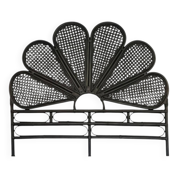 Tête de lit vintage en rotin noir 142cm