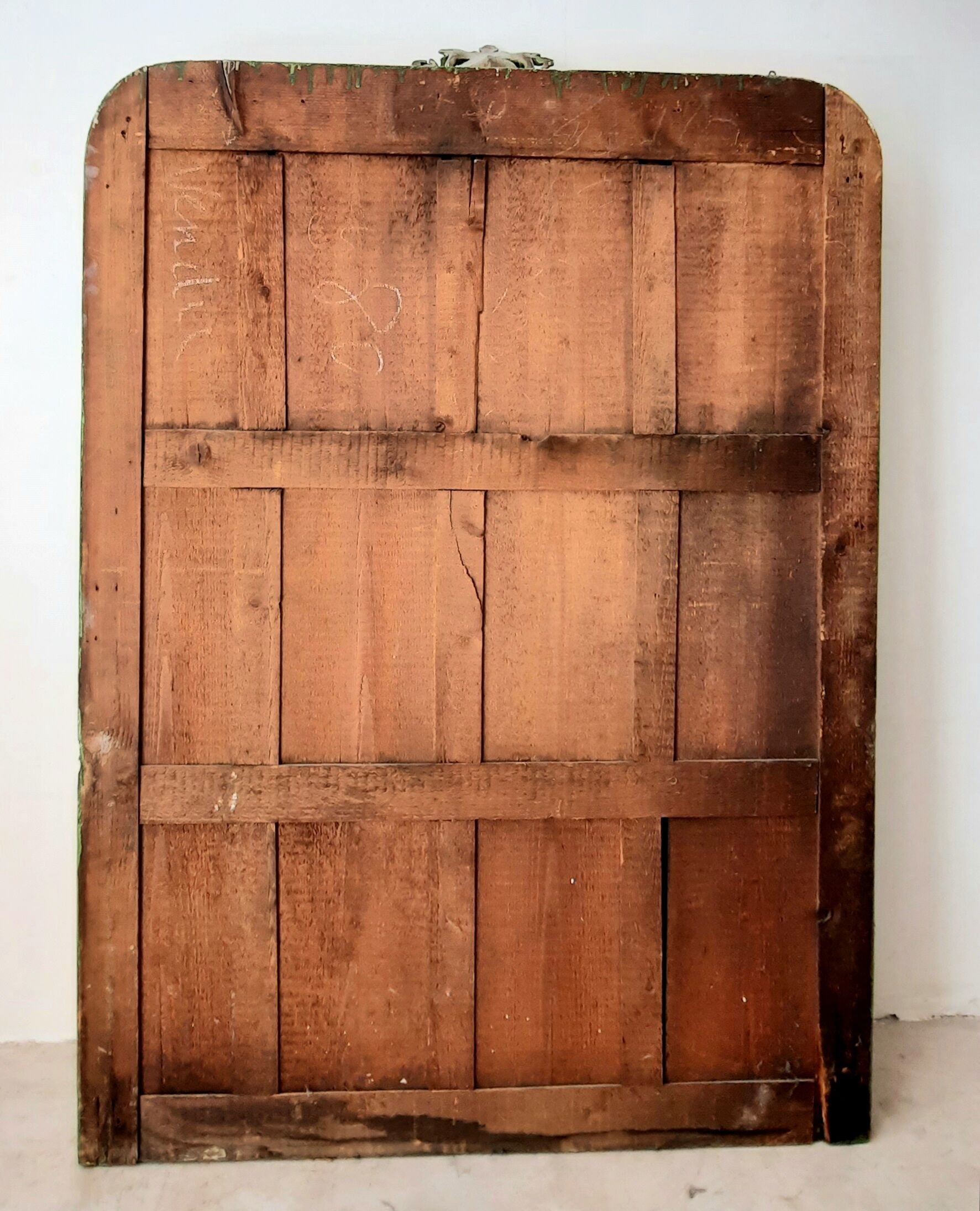 Large Haussmannian mirror of green patinated fireplace tops of nineteenth period 106x154cm