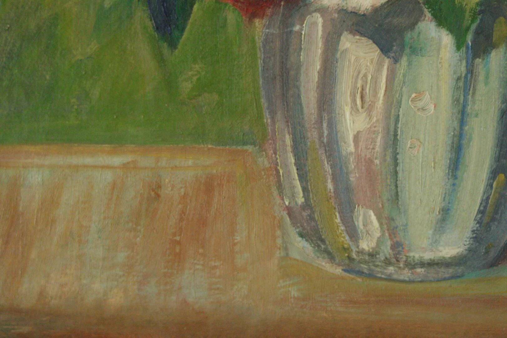 Peinture à l'huile sur panneau vintage européenne originale – « Décoration florale »