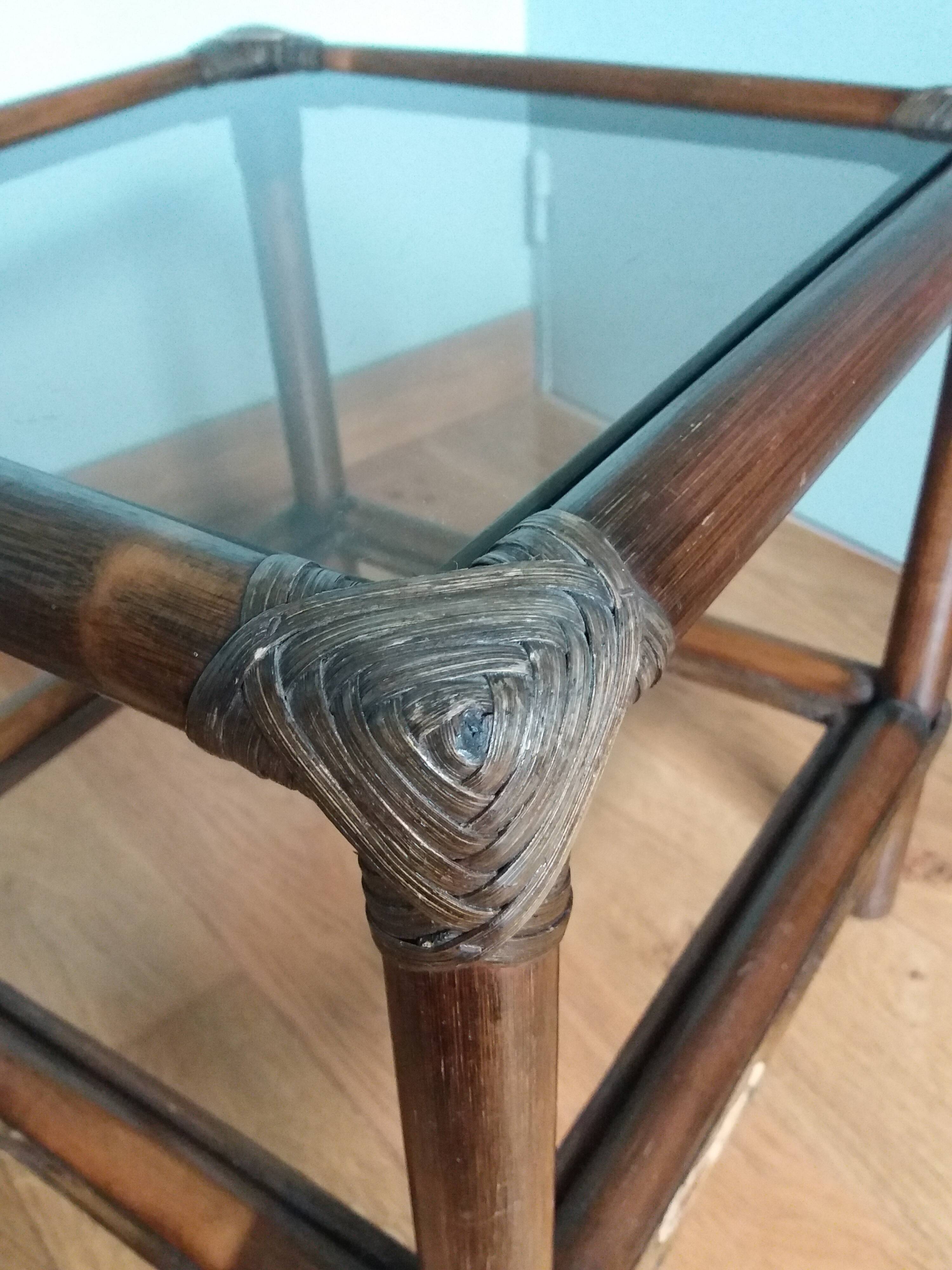 Wicker rattan glass end table