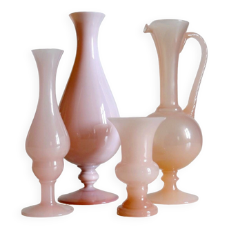 Set of 4 vintage soapy pink/orange opaline vases