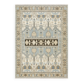 Tapis en laine noué à la main pour le salon, tapis décoratif Oushak bleu et ivoire avec motif floral.