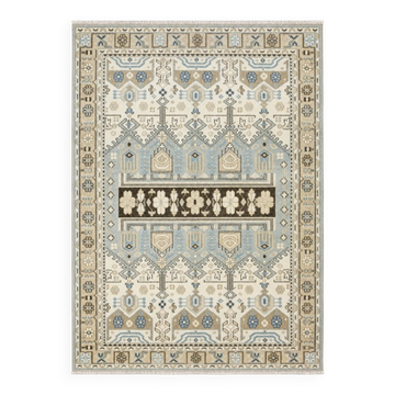 Hand-Knotted Wool Area Rug for Living Room, Decorative Oushak Blue and Ivory Floral Design Carpet