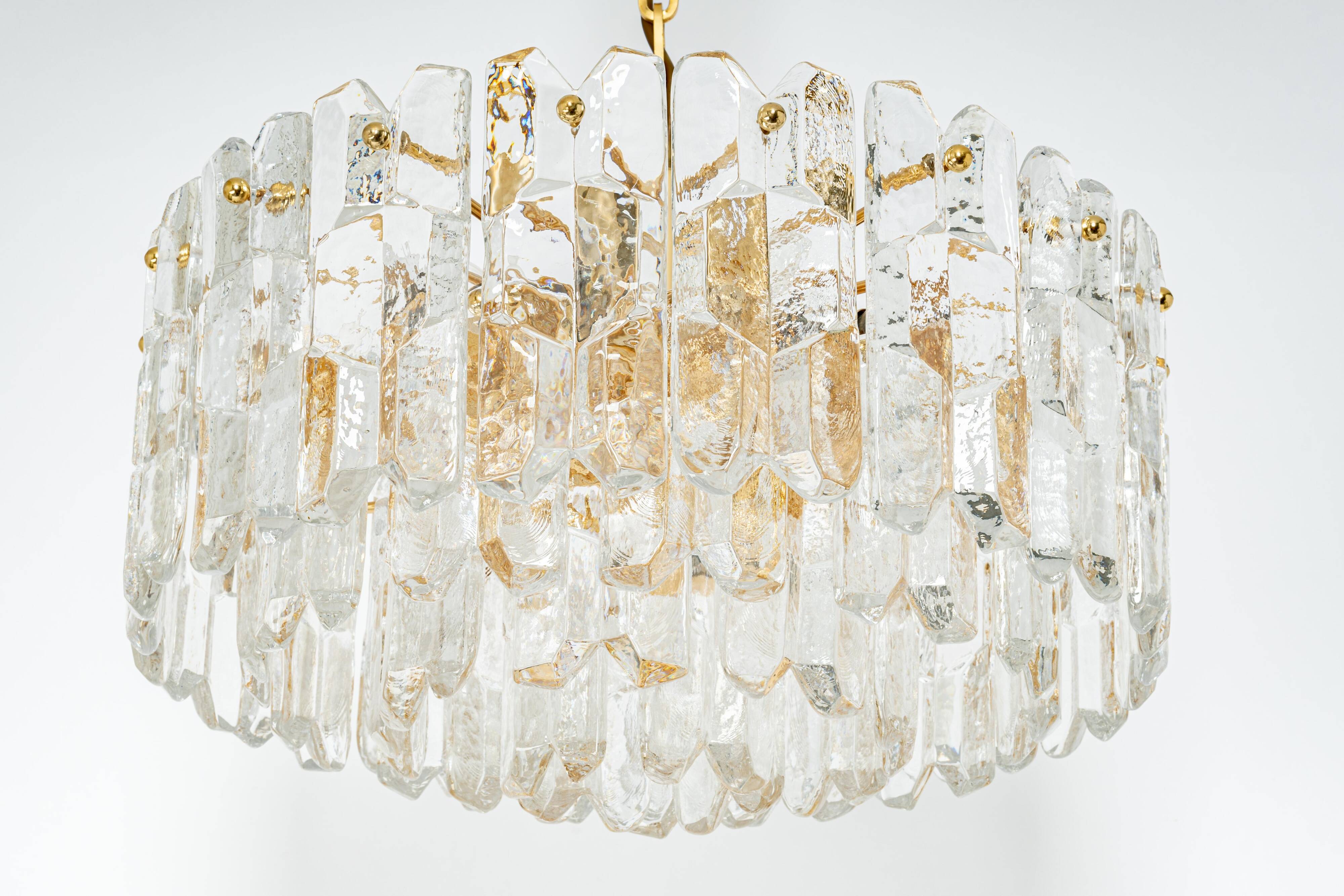 1 of 3 Palazzo chandelier in gilded brass and Murano glass, Kalmar, Austria, 1970s