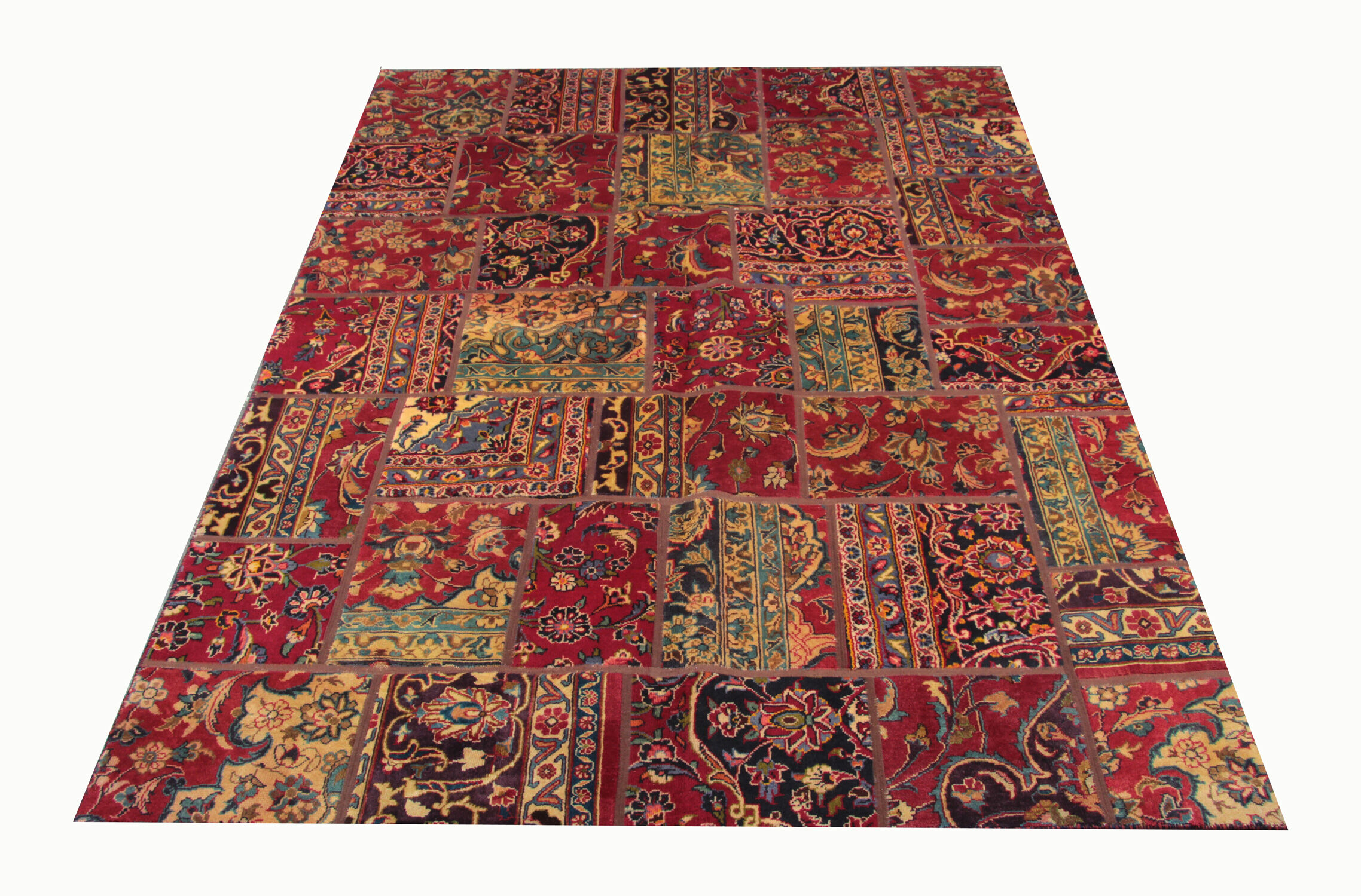 Vintage persian patchwork rug handwoven oriental wool living area rug- 179x245cm
