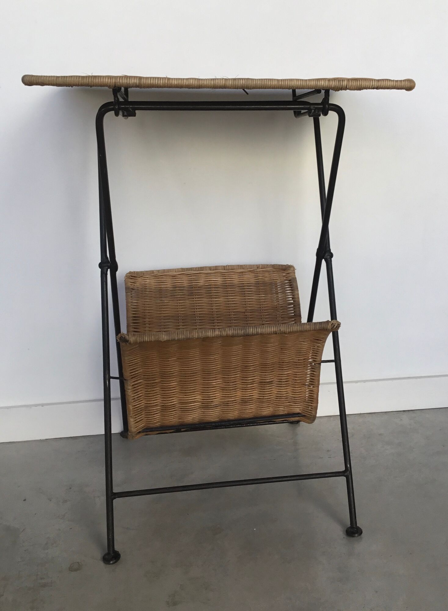 Folding sofa end in metal and wicker - vintage 1960