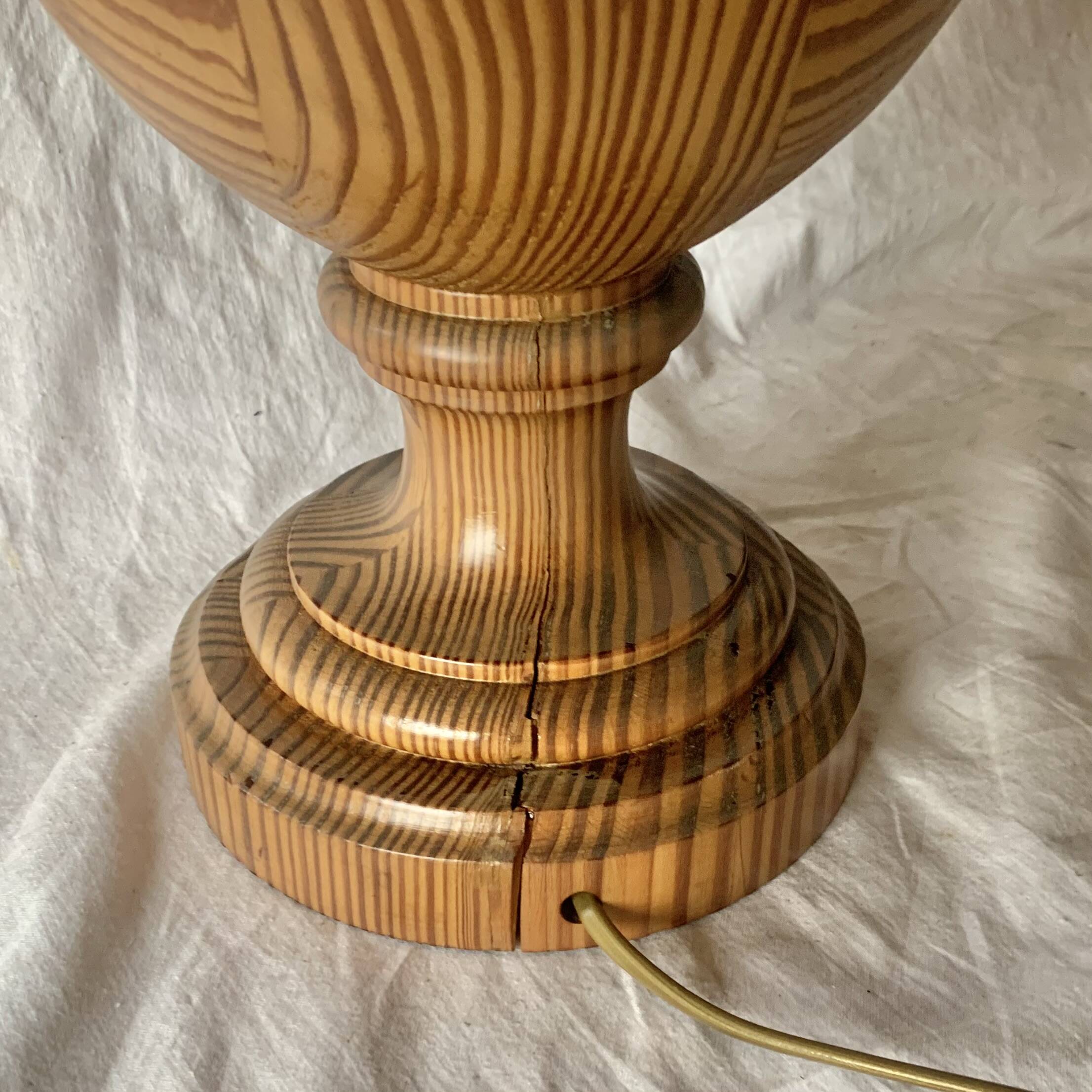 Large vintage lamp base in solid wood and chrome metal