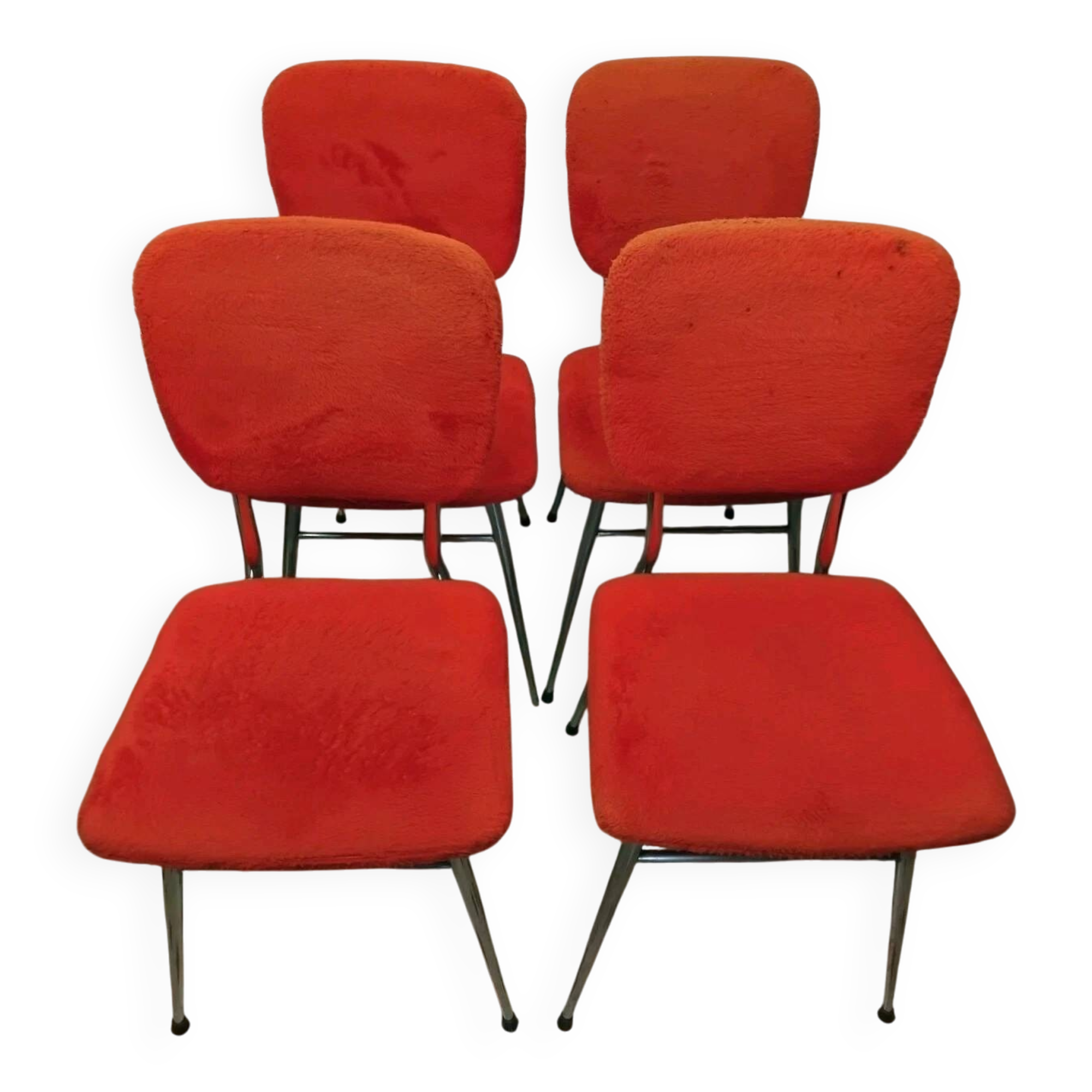 Lot de 4 anciennes chaises en tissus moumoute année 60 vintage