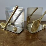 Serre livres en métal chromé et laiton "tennis & golf" années 70